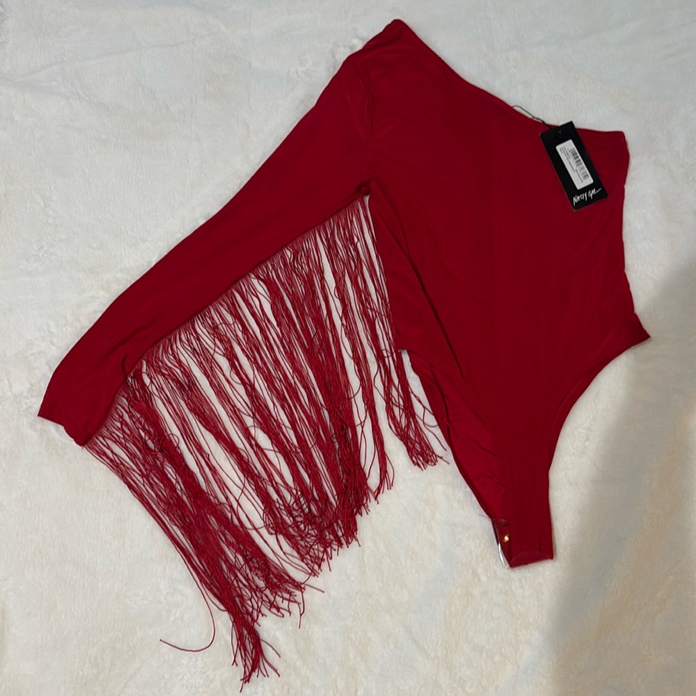 NASTYGAL red one should fringed body suit NWT